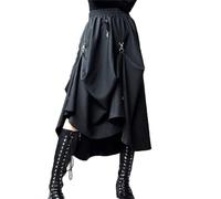 TdvcpmkkWomen's High-Waist Buckle Irregular Adjustable Long Skirt Black
