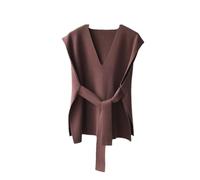 TdvcpmkkWomen's Knitted Sweater Vest V-Neck Sleeveless Sweater Vest Vintage Knitted Belted Vest Brown