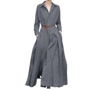 TdvcpmkkWomen's Maxi Dress with Pockets Lapel Long Sleeves Office Formal Loose Dress