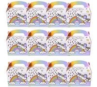 TE-Tend Pack of 12 Unicorn Cardboard Boxes, Gift Boxes, Party Boxes, Children's Birthday Party Bags, Folding Box, Multicoloured