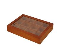 Tea , 12-Compartment Wooden Box for Tea - Tea Storage with Clear Lid - For Home, Kitchen, Office, Snack Packet, Cupboard, Drawer