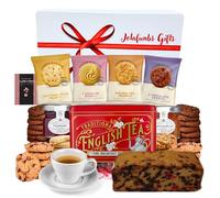 Tea and Biscuits Gift Set Hamper Vintage English Tea Tin Gift Set 40 English Breakfast Tea Bags & British Biscuits Hamper with Borders Viennese Whirls, Jam Cookies, Fruit Cake & Card