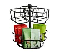 Tea Bag Holder, 2-Stage Rotatable 6-Way Storage for the Worktop, Container for Milk Jug, Sugar and Tea Bags, for Home, Office, Kitchen, Cupboard, Storage Cabinet