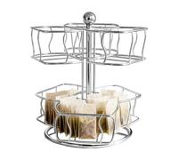 Tea Bag Holder,6-Compartment Rotating Metal 2-Tier Organizer,Coffee Creamer Sugar Basket Holder - for Apartment Home Office Kitchen Counter Cabinet