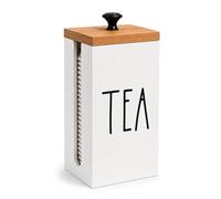 Tea Bag Holder, Farmhouse Tea Caddy, Wood Tea Bag Storage Organizer, Tea Containers with Lid, Tea Bag Dispenser, Tea Canister, Tea Accessories, Great for Tea Bars and Tea Gifts (White)