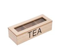 Tea Bag Holder - Tea Bag Storage, Teabag Storage, 24x9x6.5CM Wooden Box with Transparent Window 3 Compartments, Chest Box for Coffee Station, Sugar Packet Sweeteners Small Packets Creamer Singles