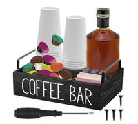 Tea Bag Organizer Wood Coffee Station Caddy 4 Compartments Tea Chest Box Desktop Storage Basket with Dividers for Sugar Packet, Sweeteners, Small Packets(black)