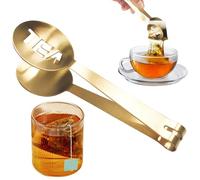 Tea Bag Squeezer Golden Tea Tongs, Stainless Steel Bag Spoon, Round Filter Clamp Strainer Holder Clip for Loosing Leaf, Gripping Ice Cube, Sugar