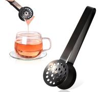 Tea Bag Squeezer, Stainless Steel Tea Bag Squeezer Tongs, Teabag Filter, Dispenser Accessories for Teas Drinkers, Durable Round Strainer Gripper Picker (Black)