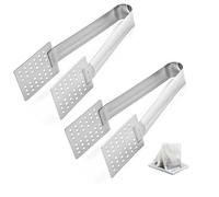 Tea Bag Squeezer Tongs - ShiningUU 2PCS Cooking Tongs | 14cm Stainless Steel Kitchen Tongs for Mess-Free Tea Extraction | Salad Tongs for Ice Cubes, Sugar, Lemon (Silver)