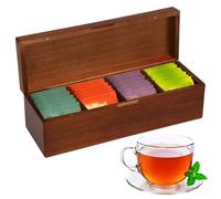 Tea Bag Storage Wooden, Tea Box Organiser 4 Compartment Teabag Storage Box, Tea Station Organizer Tea Caddy Box, Teabag Holder Container Boxes for Countertop (31x10.5x9.7cm)