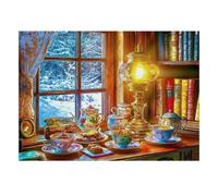 Tea Books Lamp Jigsaw Puzzle, 1000 Pcs Indoor Adult Game | 38x26cm Cardboard, Brain Workout, Smooth Surface Finish, Art Admirers, Stress Reduction