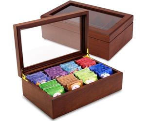 Tea Box - Luxury Wooden Tea Storage Chest from the Apace Living Premier Collection - 8 Adjustable Compartment Tea Bags Organizer Container - Elegantly Handmade w/Scratch Resistant Window