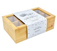 Tea Box Storage Organizer| Large 8-Storage Compartments and Clear Shatterproof Hinged Lid Tea Chest|Enhanced Organic Bamboo|Wooden Finish Tea Bag Organizer