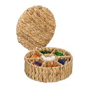 Tea Box Storage Teabag Holder Container 7 Compartments Organiser Round Woven