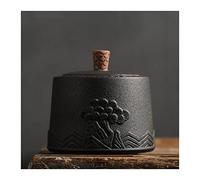 Tea Caddy Retro Rough Pottery Loose Tea Tin Storage Caddy Canister Container Tins Jar with Airtight Lid and Lucky Goldfish Tassel Decoration, Can Keep Bulk Tidy and Fresh Tea Tin(White-b,Large)