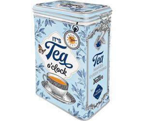 Tea Caddy Storage Tin, Nostalgic Art Clip Top Tea Bag Biscuit Food Storage Tin