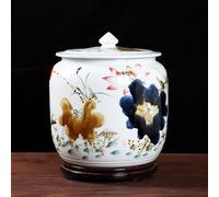 Tea Can With Lid，Kitchen Large Capacity 10L Container，Sealed Moisture-proof Storage Container，Ceramic Rice Jar，Kitchen Storage Tank，Hotels Kitchens Etc，Chinese Retro Ceramic Rice Bucket(A,10KG)