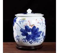 Tea Can With Lid，Kitchen Large Capacity 10L Container，Sealed Moisture-proof Storage Container，Ceramic Rice Jar，Kitchen Storage Tank，Hotels Kitchens Etc，Chinese Retro Ceramic Rice Bucket(B,17.5KG)