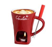 Tea Candle Fondue Set, 200ml Hot Pot Ceramic Melting Cup Chocolate Fondue Mug,Ceramic Chocolate Melting Cup With Forks & Candle,Melting Pot Tea Light Heating Butter Warmer For Chocolate Caramel Cheese