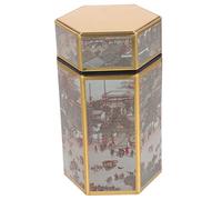 Tea Canister Airtight Jar Chinese Style Halloween Season with Lid | Tinplate and PP Build, Wide Mouth Metal Cylinder, Pantry Storage or Office Display for Cookies and Tea