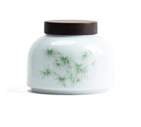Tea canister,ceramic canister, Ceramic Tea Cans For Home Kitchen Nut Coffee Cereal Sealed Storage Green and White Wood Lid Small Canister(B)