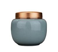 Tea canister,ceramic canister, White Porcelain Bulk Tea Storage Container Jar Household Metal Double Layer Tin Lid Sealed Set Single Canister(F)