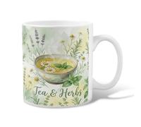 Tea Ceramic Coffee Mug, Natural Botanical Herbs Daisies Spring Green Novelty Hot Chocolate Mug with Handle Ideal for Friends Family Lovers Eldership Senior Co-Worker 11 Oz