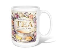 Tea Ceramic Coffee Mug, Vintage Floral Rose Lavender Spring Pastel Novelty Hot Chocolate Mug with Handle Ideal for Friendship Family Colleague Teachers Sweetheart Staff 15 Oz