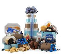 Tea & Coffee Break Gift Tower | 5-Tier Hamper with Fresh Coffee, Tea, Artisan Biscuits & Baked Treats | Reusable Cocoa & Sky Blue Boxes