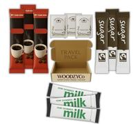 Tea, Coffee, Milk & Sugar Sachets Bundle - 10 Individual Portions - Everyday Black Tea, Caffeinated Coffee, UHT Milk & White Cane Sugar - Ideal for Travel, Guest Welcome Packs, Hotels & Holiday Lets