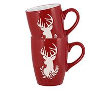 Tea/Coffee Mug Set of 2-300ml Hand Painted Red & White Reindeer Stoneware Crockery Dishwasher & Microwave Safe Christmas Reindeer Dinnerware Set