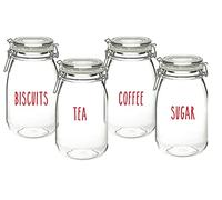 Tea, Coffee, Sugar, Biscuits - Vinyl Sticker Decal Labels for Jars Containers, Kitchen, Pantry, Cupboard Organisation. 4 x Stickers (Small - 3cm Tall Capital Letter Height, Brown)