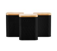 Tea Coffee Sugar Canister 3-Piece Embossed Kitchen Storage Bin Jar Set 6 Colours