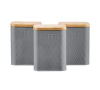 Tea Coffee Sugar Canister 3-Piece Embossed Kitchen Storage Bin Jar Set 6 Colours