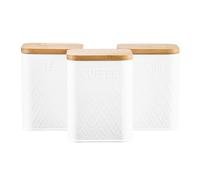 Tea Coffee Sugar Canister 3-Piece Embossed Kitchen Storage Bin Jar Set 6 Colours