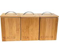 HOMION 3 piece kitchen canister set, coffee, sugar, and tea storage container jars with wooden lids