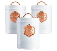Tea Coffee & Sugar Canisters 3pc Kitchen Storage Bin Container Set White/Copper