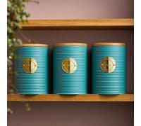 Cooks Professional 3 Piece Kitchen Storage Set with Bamboo Lids | Teal / Gold