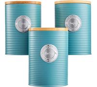 Tea Coffee Sugar Cannister 3pc Set Ribbed Kitchen Storage Bins Tins 10 Colours