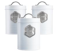Tea Coffee & Sugar Canisters Bin Jar Storage 3pc White/Silver Cooks Professional