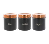 Tea Coffee Sugar Canisters Black Copper 3pc Storage Jars Pots Metal