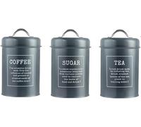 Tea Coffee Sugar Canisters Set of 3, Rust-Resistant Metal Tea Coffee Sugar Storage Canisters with Airtight Lids, 1200ml (Grey)