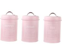 Tea Coffee Sugar Canisters Set of 3, Rust-Resistant Metal Tea Coffee Sugar Storage Canisters with Airtight Lids, 1200ml (Pink)