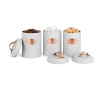 Tea Coffee Sugar Canisters Set Retro Light Grey with Copper Handle - Grey