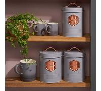 Tea Coffee Sugar Cannister 3 Piece Metal Kitchen Storage Bin Jar Set 11 Colours