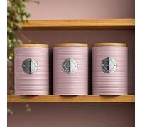 Tea Coffee Sugar Cannister 3pc Set Ribbed Kitchen Storage Bins Tins 10 Colours