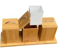 Tea Coffee Sugar Jars canisters with jar holder tray kitchen organiser set Wooden Engineered Wood
