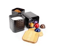 Tea Coffee Sugar Set - Black Tea Coffee Sugar Sets with Airtight Bamboo Lids - Versatile Kitchen Canister Set - Practical Canisters Sets for the Kitchen - Uses - Coffee Jar - Biscuit Jar - Sugar Jar