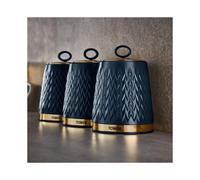 Tea Coffee Sugar Storage Canisters Set of 3 in Midnight Blue & Brass